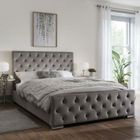BRAND Lit Prestige - 160x200 cm - Velours gris - Tête de lit incluse - Design moderne