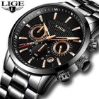 ORGANGONFAND LIGE Montre Homme Mode Sport Étanche Analogique Montres Quartz avec Acier Inoxydable Montre Affaires Montre Bracelet Homme - Noir