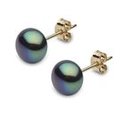 BIJOUTERIE PAPILLON BLEU Boucles d’Oreilles Femme - Puces - Perle - Bouton - Noire - 14 mm - Plaqué Or Jaune 750/1000 3 Microns