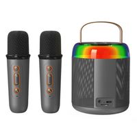 Enceinte Bluetooth avec 2 microphones sans fil,Mini Machine à karaoké Portable avec Lumière Colorée - Noir