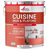 Peinture cuisine mur et plafond lessivable, anti odeur et anti condensation : Arcadéco Cuisine  2.5 L - Blanc
