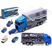 Transporteur de camions et voitures de police - IKONKA - Lanceur TIR - 6 véhicules en métal