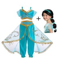 FINDPITAYA Deguisement Aladin Fille Robe Princesse Jasmine Cosplay Costume avec Perruque et Chapeau