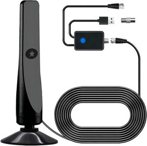 Antenne TV Intérieure/Extérieure 2025 - Portée 600 Km | Compatible 4K 1080P | Avec Câble Coaxial 10m & Amplificateur
