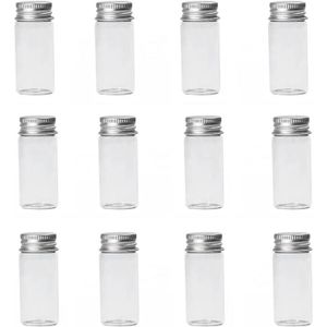 BOUTEILLE - FLACON Lot de 12 mini flacons vides en verre transparent de 10 ml avec bouchon à vis en aluminium pour échantillons, petits.[G1575]