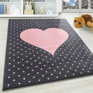 TAPIS Coeur design poils courts tapis d'enfant salon chambre d'enfant gris rose [120 cm Rund, Rose]