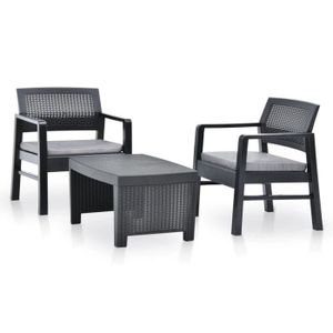 Ensemble table et chaise de jardin vidaXL Salon de jardin 3 pcs Plastique Anthracite