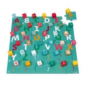 ASSEMBLAGE CONSTRUCTION Jouet de Construction en Bois - Kubix 40 Cubes + Puzzle Lettres/Chiffres - JANOD - Dès 2 ans