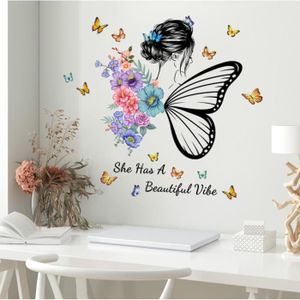 Stickers Chambre Fille - Cheval Princesse Papillons