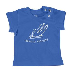 T-SHIRT T-shirt Bébé Manche Courte Bleu Larmes de Crocodile Dessin Original Illustration