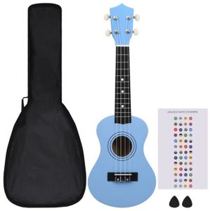 bleu Ukulélé soprano 21 pouces bois 4 cordes instrument de ukulélé hawaïen avec sac pour enfants étudiants amis débutants et adultes 
