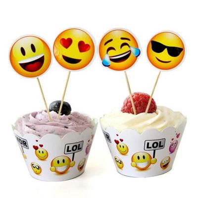 24 Pcs Emoji Visage Cupcake Wrapper Topper Picks Enfants Gateau De
