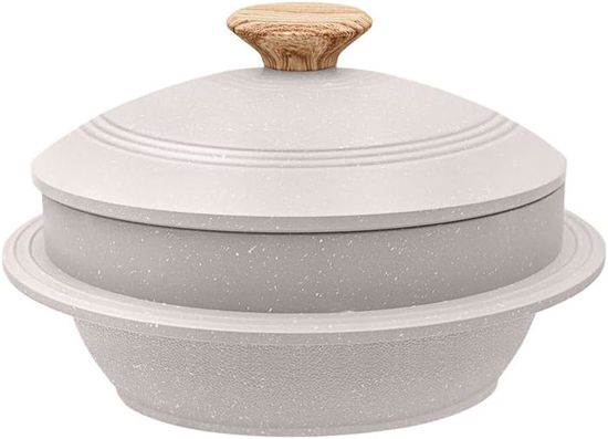 Bobikuke Faitout coréen, pot à riz, 20,1 cm en fonte d'aluminium émaillé avec couvercle, bol en pierre coréenne pour induction, blanc