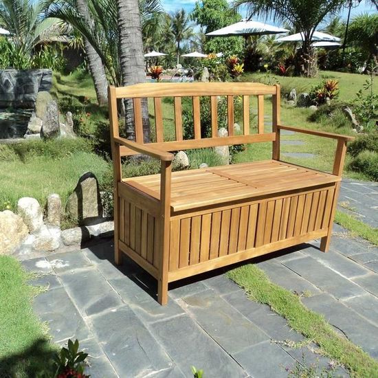 Grand banc de jardin avec coffre de rangement en acacia - Ciel & terre