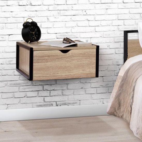 IDMarket Lot De 2 Tables De Chevet Murales Juliette 1 Tiroir - Effet Lattes Bois Suspendues