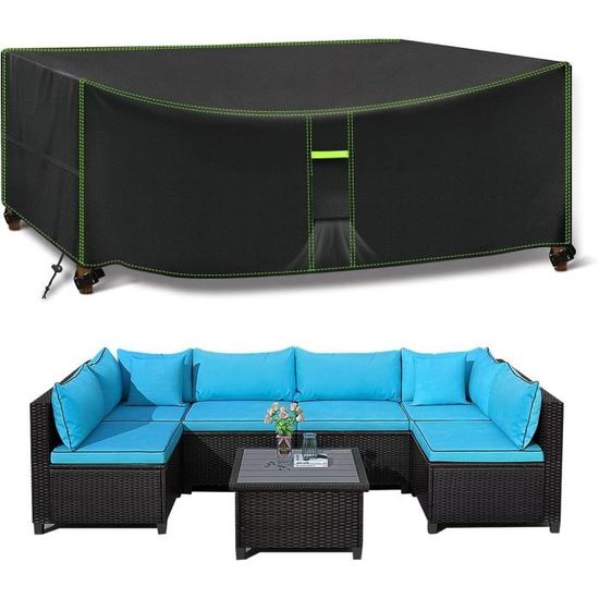 Housse Rectangulaire Pour Meubles De Jardin, 250 X 210 X 90 Cm, Imperméable, En Polyester Oxford 420D, Résistante Au Vent, Anti-UV Pour Chaise Et Table D'extérieur En Rotin