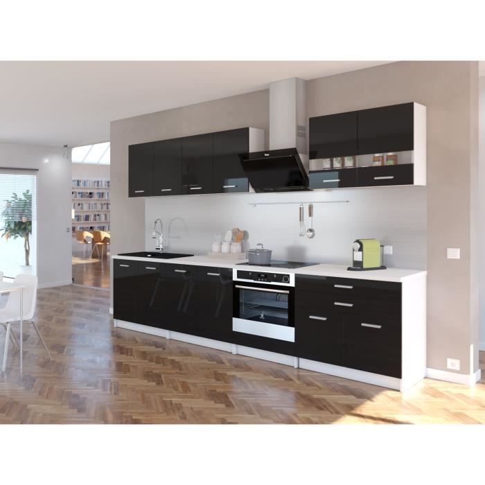 EXTRA - Cuisine complète L 300cm - Noir Laqué