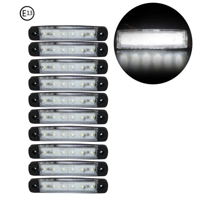 Lot De 10 Feux De Gabarits 24V Homologue E13 Blanc LED Pour Remorque Fourgon