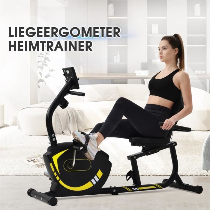 Vélo d'appartement semi-allongé Vélo Couché Magnétique 8 Niveaux de résistance-Jaune