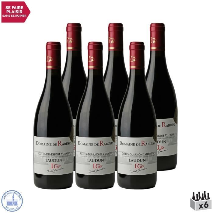Côtes du Rhône Villages Laudun Rouge 2018 - Lot de 6x75cl - Domaine de Rabusas - Vin AOC Rouge de la Vallée du Rhône