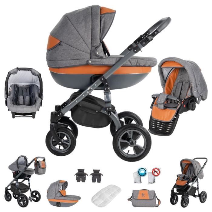 Friedrich Hugo Greyline - 3 en 1 poussette combiné pack de voyage - roue en airr - Couleur: Orange