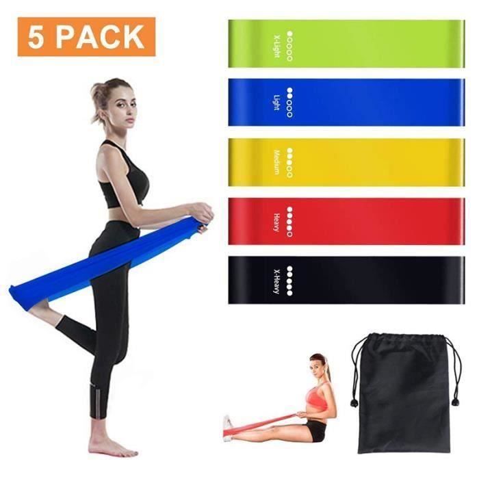 Bande Elastique Fitness (lot de 5), Bande d'exercice pour Fitness Crossfit Pilates Yoga et physiothérapie ALIBA0107-12A22419