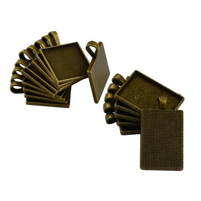 16pcs Supports Cabochons Forme Carré Rectangulaire Couleur Bronze Em71619