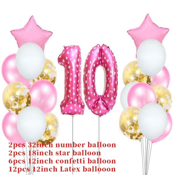 Or Rose numéro 10 feuille ballons 10 ans joyeux anniversaire fête décorations dix 10th garçon fille dixième Supplie anni*MA26830