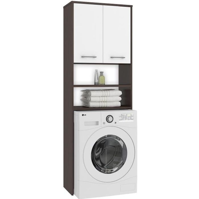LENA | Meuble pour machine à laver 180x64x30 cm | Espace de rangement buanderie/lave linge/salle de bain avec tablettes |