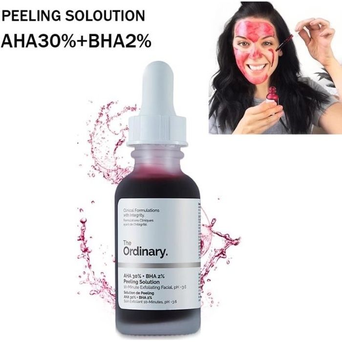 The ordinary exfoliant visage 10 minutes AHA Ordinaire 30% + BHA 2% Solution de Peeling 30ml sérum pour le visage Enlever L'acné