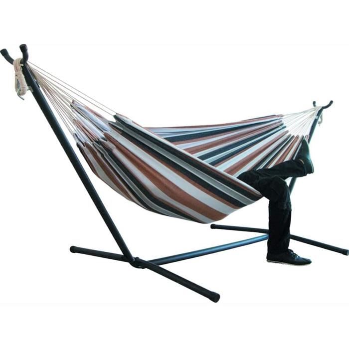 HAMAC Hamac Rayures de Couleur Simple Compact Leacuteger Respirant Portable Exteacuterieur Hamac pour Camping Voyage Jardin Plag1530
