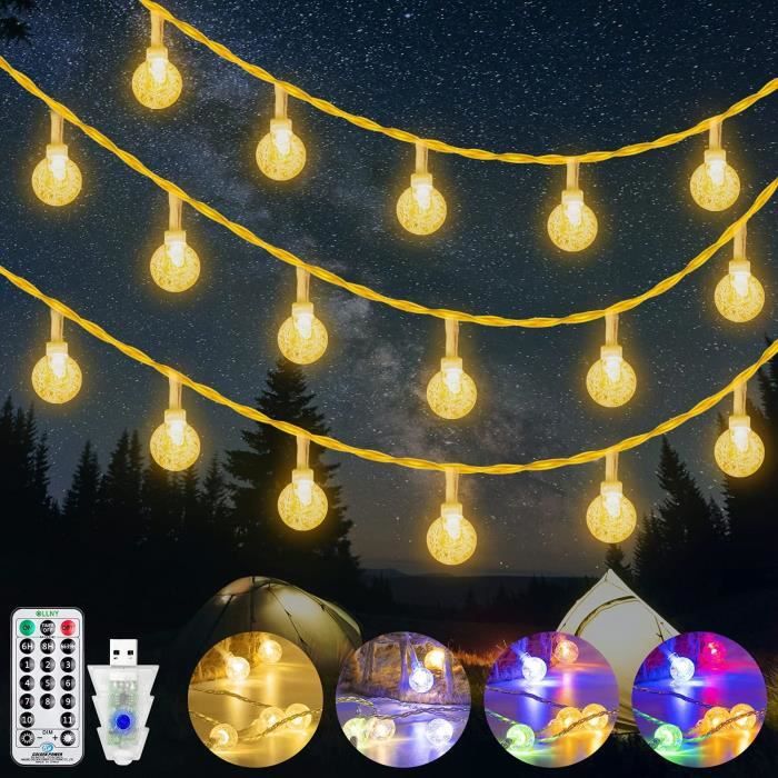 Guirlande Lumineuse Boules Extérieur et intérieurOllny 15M Guirlande Lumineuse LED ChambreBlanc Chaud et Multicolore avec 11 623