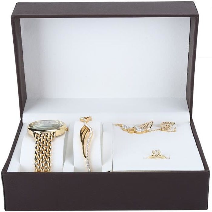HURRISE Ensemble de montre Femmes Montre Ensemble Bijoux Coffret Cadeau Montre-Bracelet Boucles D'oreilles Anneau Collier Bracelet