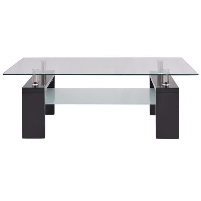 oVsky Table Basse en Verre Trempé avec Finition Brillante Design Contemporain Noir et Transparent 110x60x40cm