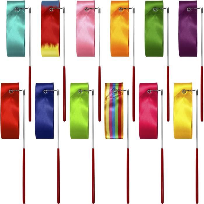 CampTeck U7151 Gym Ruban de Gymnastique Rythmique 2 m Rhythmic Gymnastics Ribbon -Multicouleur -Paquet de 12