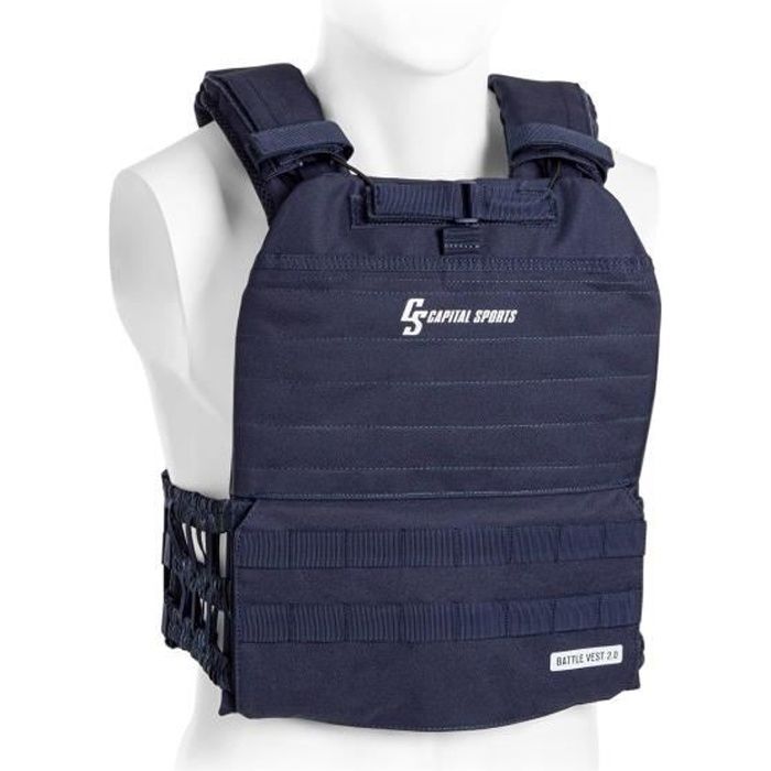 CAPITAL SPORTS Battlevest 2.0 Gilet lesté pour exercices de musculation : 2 poids de 4kg + 2 poids de 2,6 kg - bleu