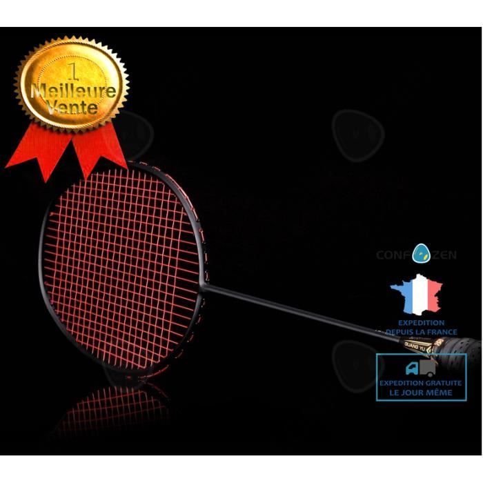 CONFO® Raquette de badminton tout carbone, raquette noire offensive super légère
