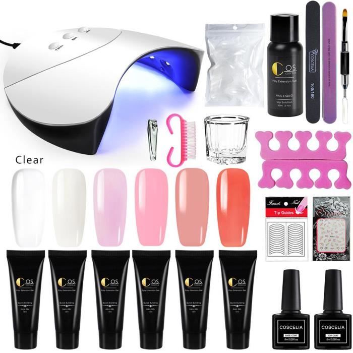 Kit Poly Extension Gel Construction Quick Building 36W Lampe UV/LED 6pc Poly Nail Gel Débutant Base Coat Top Coat Cleanser Plus Kit