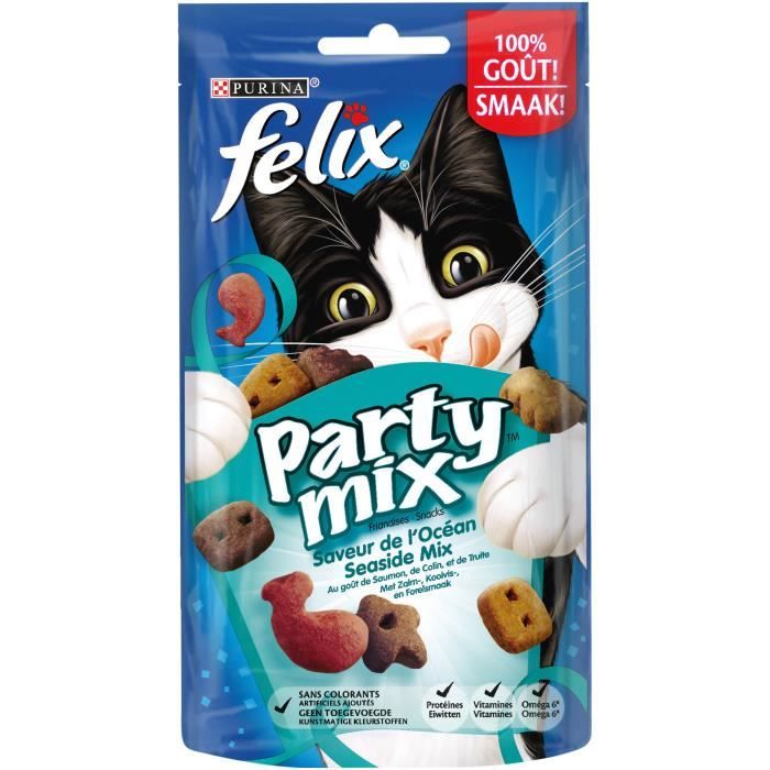 FELIX Party Mix - Saveur de L'Océan : saumon, colin et truite - Pour chat - 60 g