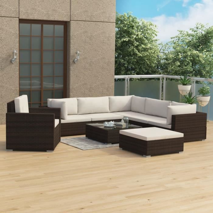LAM Salon de jardin 8 pcs avec coussins Résine tressée Marron # 9