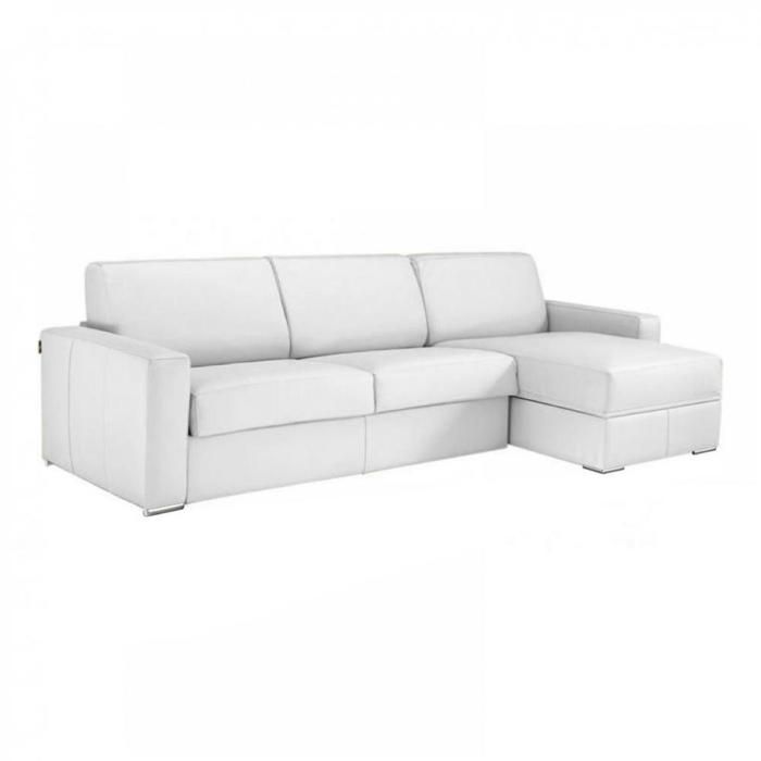 Canapé d'angle DREAMER convertible EXPRESS 160cm CUIR VACHETTE blanc matelas 16 cm blanc Cuir Inside75