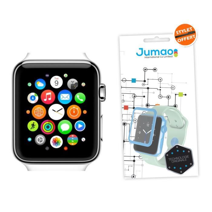 Lot de 2 Film vitre verre trempé de protection 3D incurvé pour Apple WATCH Series 1, 2, 3 42mm, Stylet offert -Marque Jumao