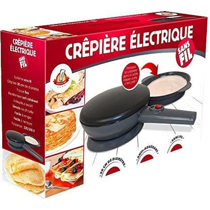 KITCHEN PRO - Crêpière électrique sans fil diamètre 20 cm avec revêtement anti-adhérent