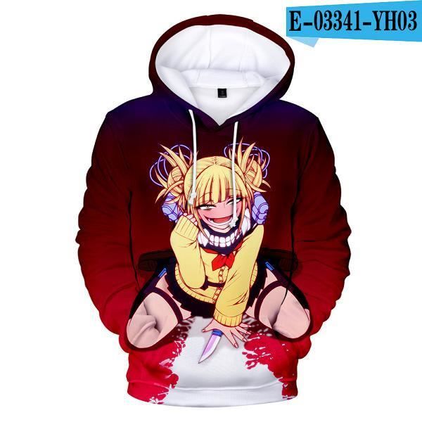 Sweats à capuche imprimés en 3d,Dessin animé animé chaud Himiko Toga sweat à capuche pour homme femmes sweats 3D gris sweat Himiko