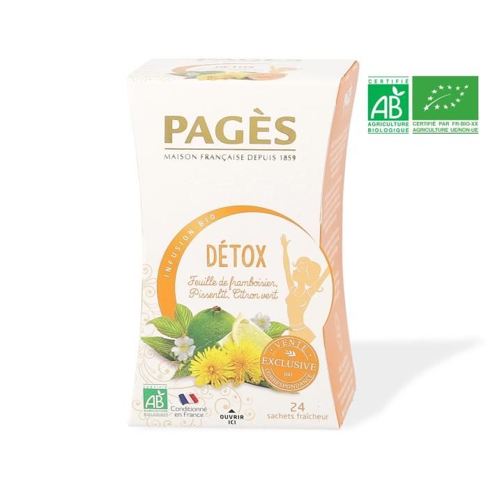 INFUSION DETOX (feuilles de framboisier, pissenlit, citron vert) BIO 24 sachets