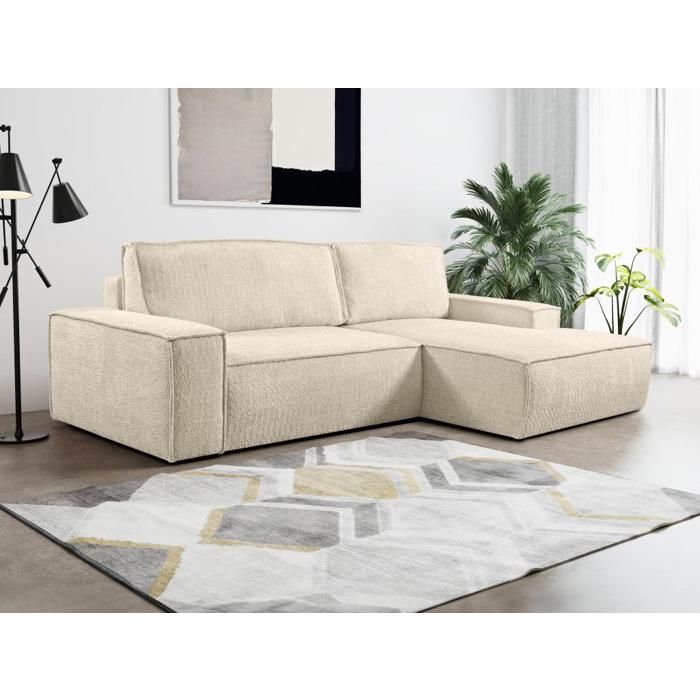 Canapé d'angle convertible en tissu bouclette beige AMELIA de PASCAL MORABITO - Angle droit