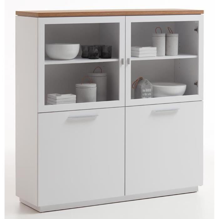 Buffet design coloris blanc brillant-chêne ancien - L136 x H138 x P40 cm