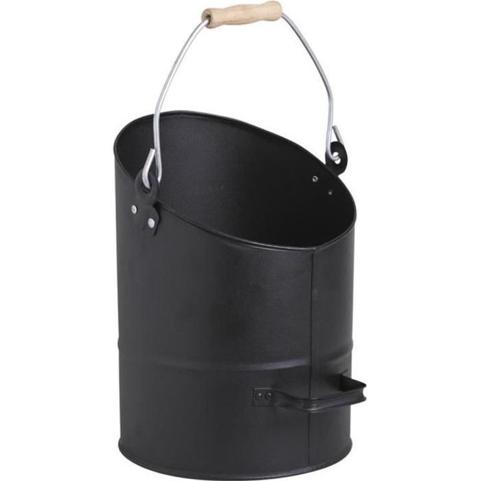 Seau à cendres en métal coloris noir - Dim : Ø 26 x h 36-50 cm
