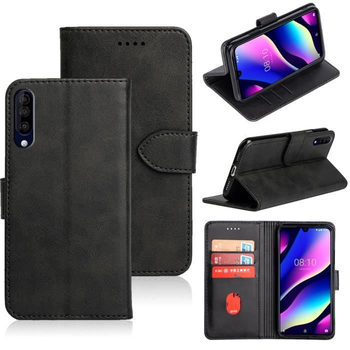 Coque Pour Wiko View 4 / View 4 Lite, PU Etui Housse en Cuir Portefeuille de Protection, Emplacements Cartes ,Fonction Support -Noir