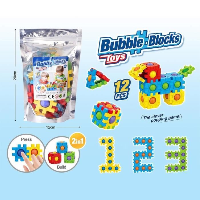 Blocs de Construction à bulles pop it Jouets Anti-Stress Sensoriels Creative jeu d'assemblage Cadeaux pour enfants 12 blocs